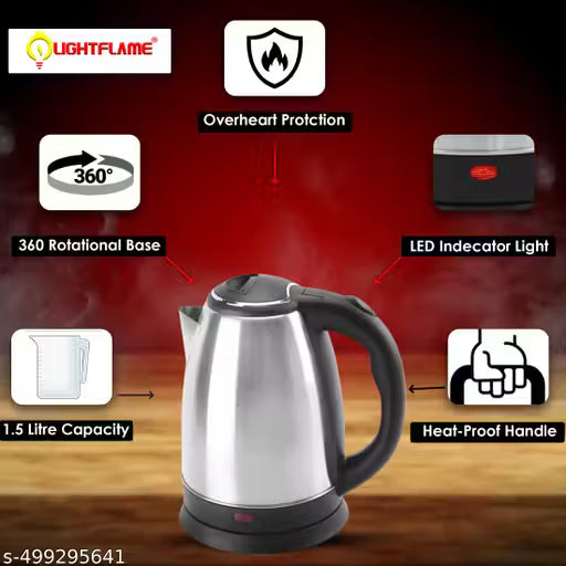 Fancy Hot Plus Stainless Steel Electric Kettle Jug, 1.5L (1350W, Auto Shut-Off, Made in India)