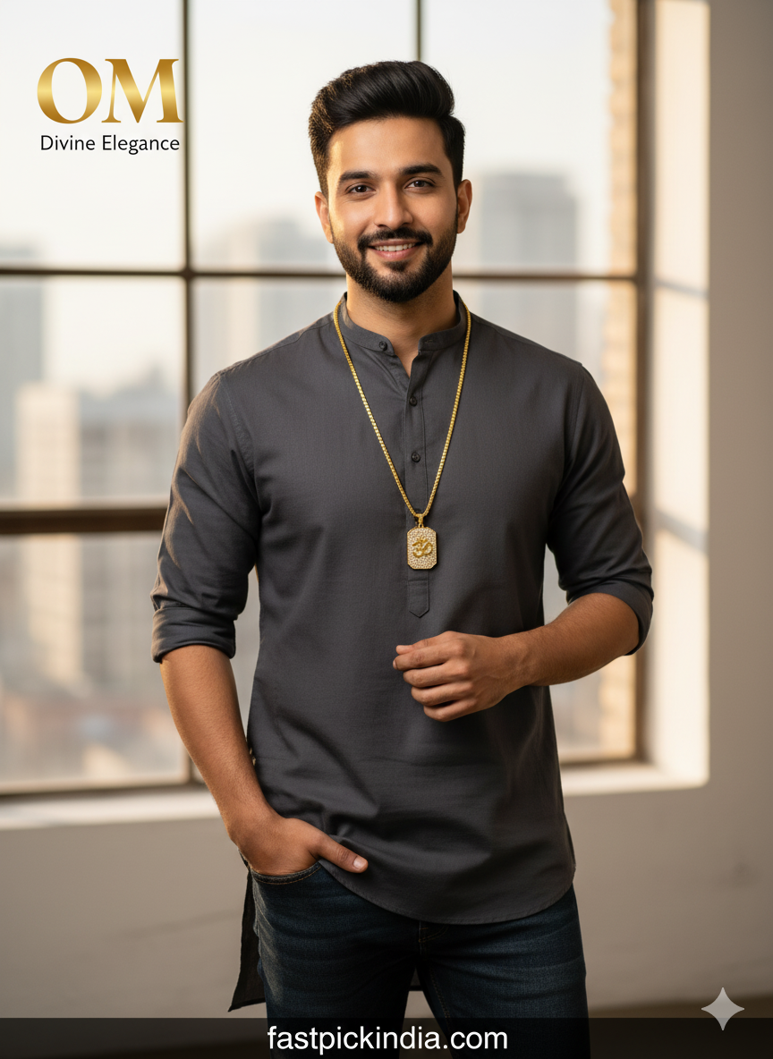 Gold Plated Om Diamond Pendant and Chain