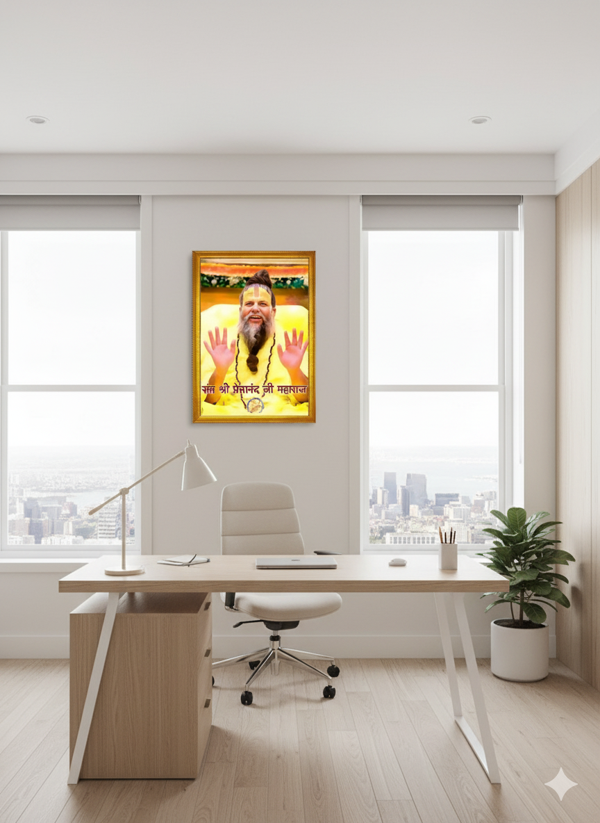 Sant shree premanand ji maharaj,PREMANAND JI MAHARAJ PHOTO FRAME 9 INCH 14 INCH WITH FRAME UV PRINT AND WITH flexible glass