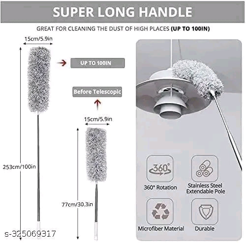 Microfiber Feather Duster Bendable &
Extendable Fan Cleaning Duster with 100
inches Expandable Pole