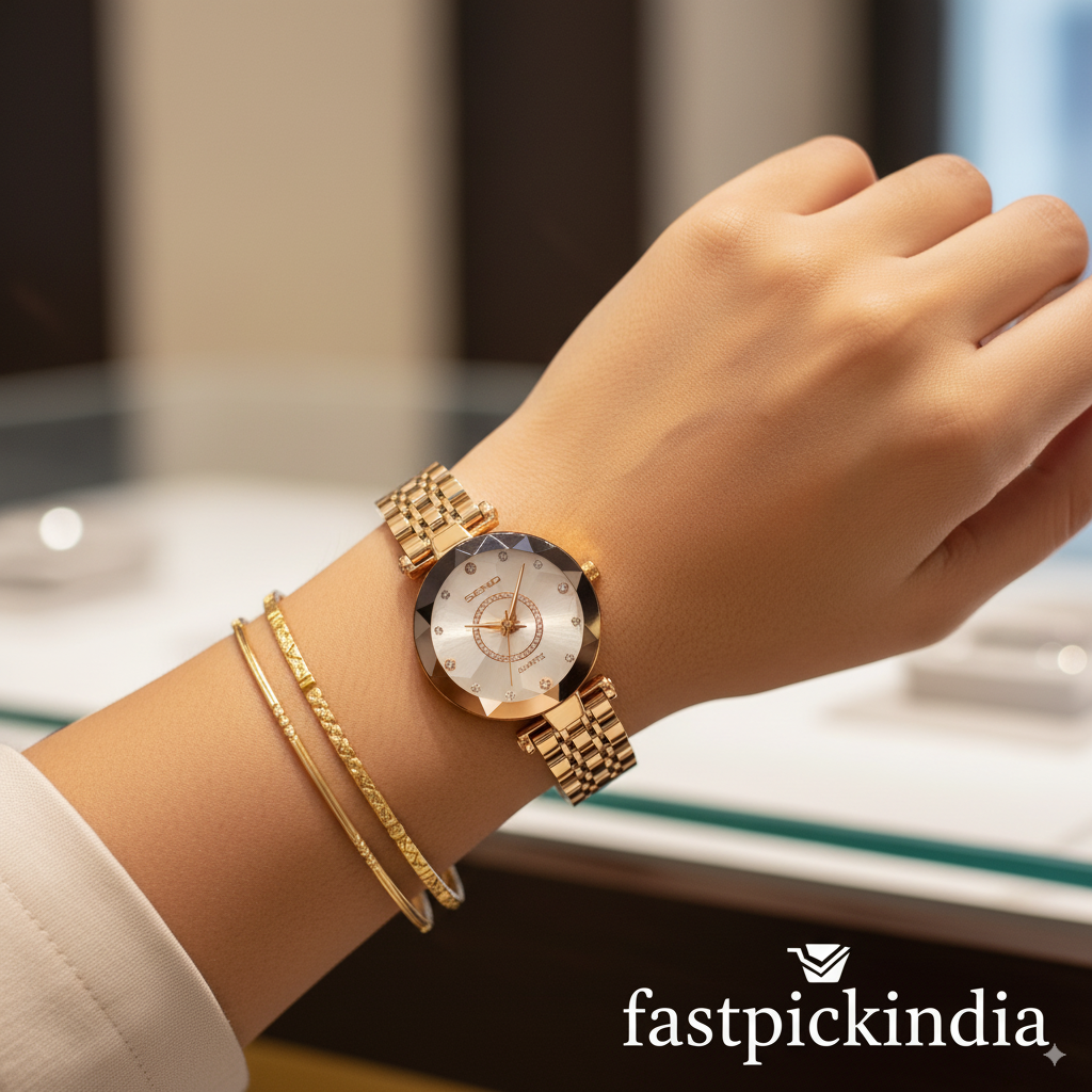 Diamond Shape Multicolour Dial and Rose Gold Strap Watch for Womens and Girls